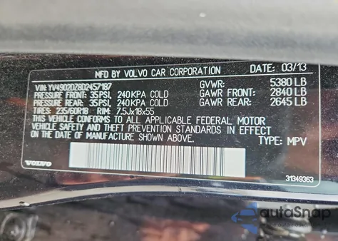 2013 Volvo Xc60 T6 z USA, uszkodzony, nr VIN YV4902DZ8D2457187